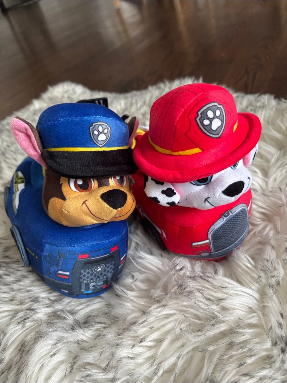 NWT Paw Patrol Chase (Blue) & Marshall (Red) Toddler Slippers Size 11-12